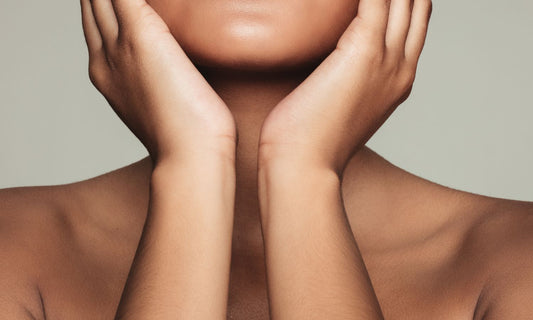 chin, hands, arms, and shoulders showing lots of skin