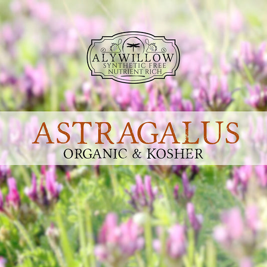 Astragalus with Alywillow logo and text on a blurred natural background