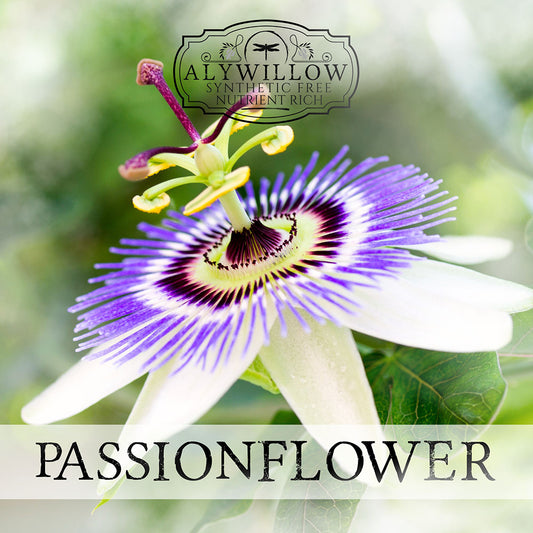 Passionflower with Alywillow logo and product description text.