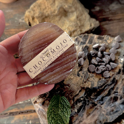 ChocoMojo Bar Cleanser in palm of hand
