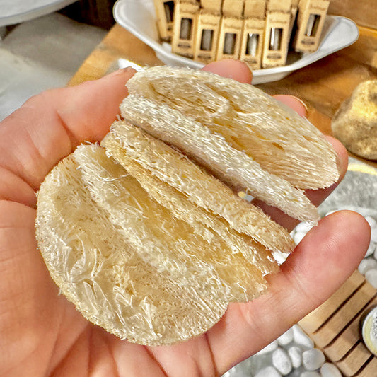 Hand holding a piece of translucent dessert with a blurred background